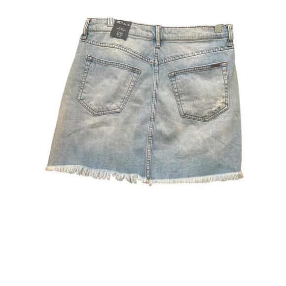 STS Blue Womens Emily Mini Denim Pencil Skirt Frayed Hem Pockets Distressed 28 - Picture 3 of 6